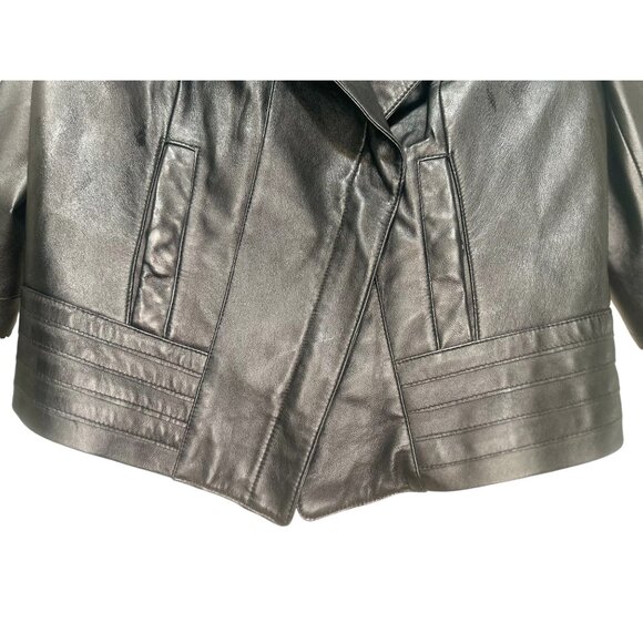 Sao Paulo Lamb Leather Moto Jacket Womens Small Black Biker Crop Asymmetrical - Picture 9 of 16